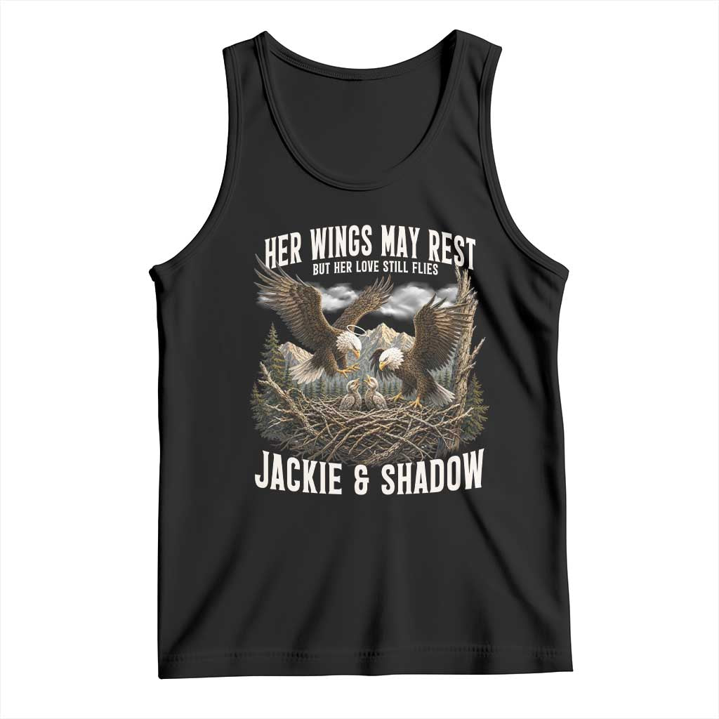 Her Wings May Rest Jackie and Shadow Tank Top Bald Eagle Nest Family Tribute Graphic TS02 Black Print Your Wear
