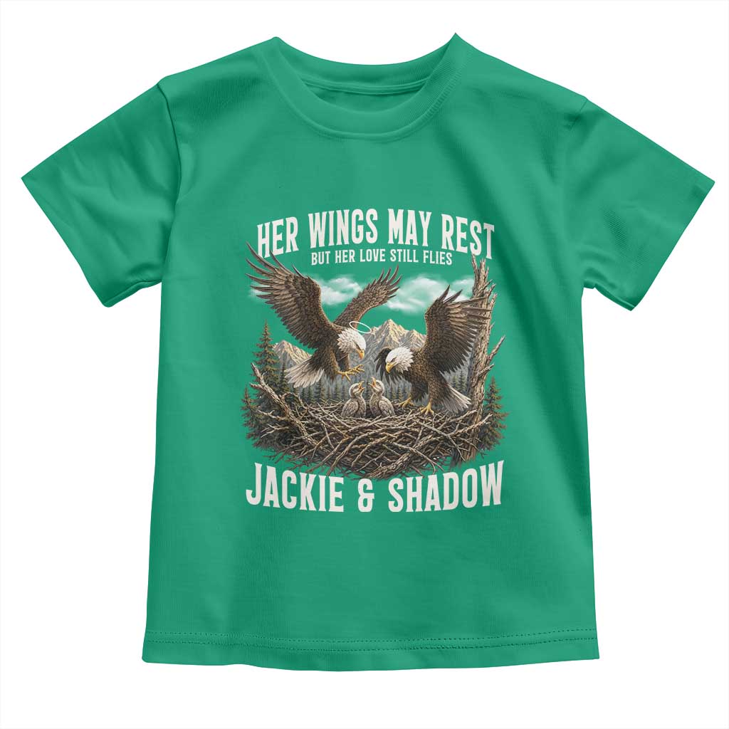 Her Wings May Rest Jackie and Shadow Toddler T Shirt Bald Eagle Nest Family Tribute Graphic TS02 Irish Green Print Your Wear
