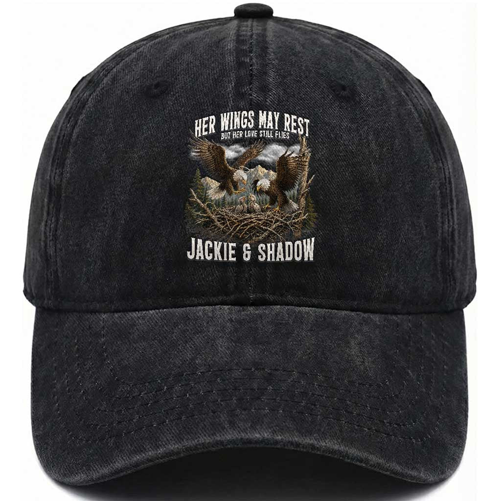 Her Wings May Rest Jackie and Shadow Washed Cotton Baseball Cap Bald Eagle Nest Family Tribute Graphic TS02 Print Your Wear