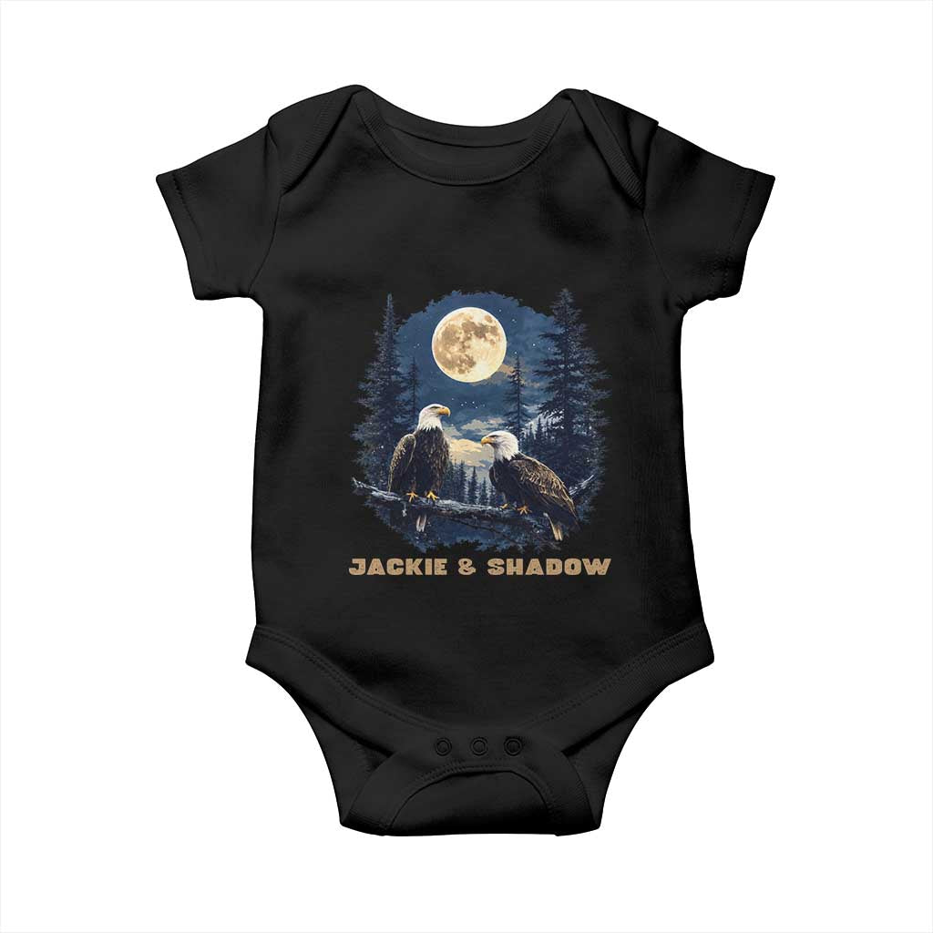 Jackie and Shadow Bald Eagle Couple Baby Onesie Full Moon Forest Vintage Nature Graphic TS02 Black Print Your Wear