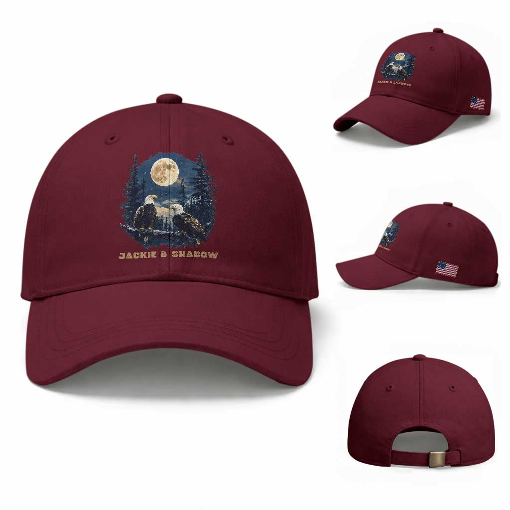 Jackie and Shadow Bald Eagle Couple Baseball Cap Full Moon Forest Vintage Nature Graphic TS02 Baseball Cap Universal Fit Maroon Print Your Wear