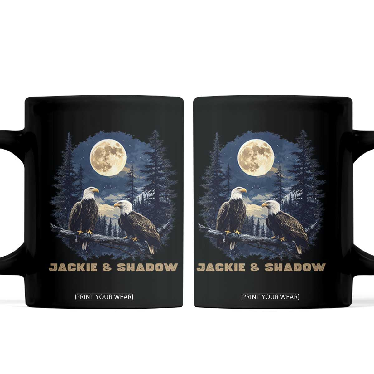 Jackie and Shadow Bald Eagle Couple Coffee Mug Full Moon Forest Vintage Nature Graphic TS02 Black Print Your Wear