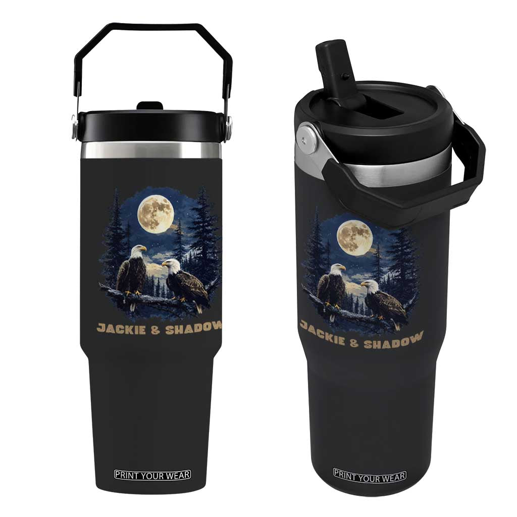 Jackie and Shadow Bald Eagle Couple Flip Straw Tumbler Full Moon Forest Vintage Nature Graphic TS02 One Size: 30 oz Black Print Your Wear