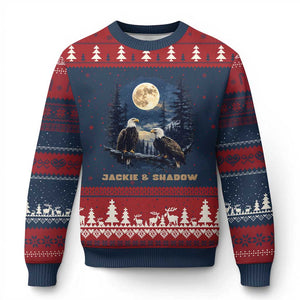 Jackie and Shadow Bald Eagle Couple Ugly Christmas Sweater Full Moon Forest Vintage Nature Graphic TS02 Navy Red Print Your Wear