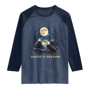 Jackie and Shadow Bald Eagle Couple Raglan Shirt Full Moon Forest Vintage Nature Graphic TS02 Heather Denim Navy Print Your Wear