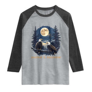 Jackie and Shadow Bald Eagle Couple Raglan Shirt Full Moon Forest Vintage Nature Graphic TS02 Heather Gray Heather Charcoal Print Your Wear