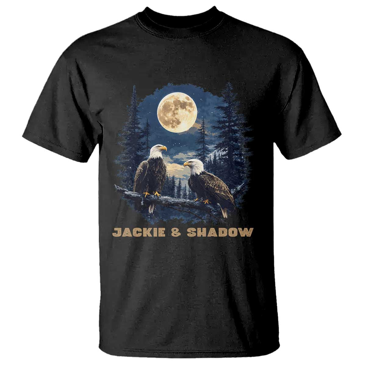 Jackie and Shadow Bald Eagle Couple T Shirt Full Moon Forest Vintage Nature Graphic TS02 Black Print Your Wear