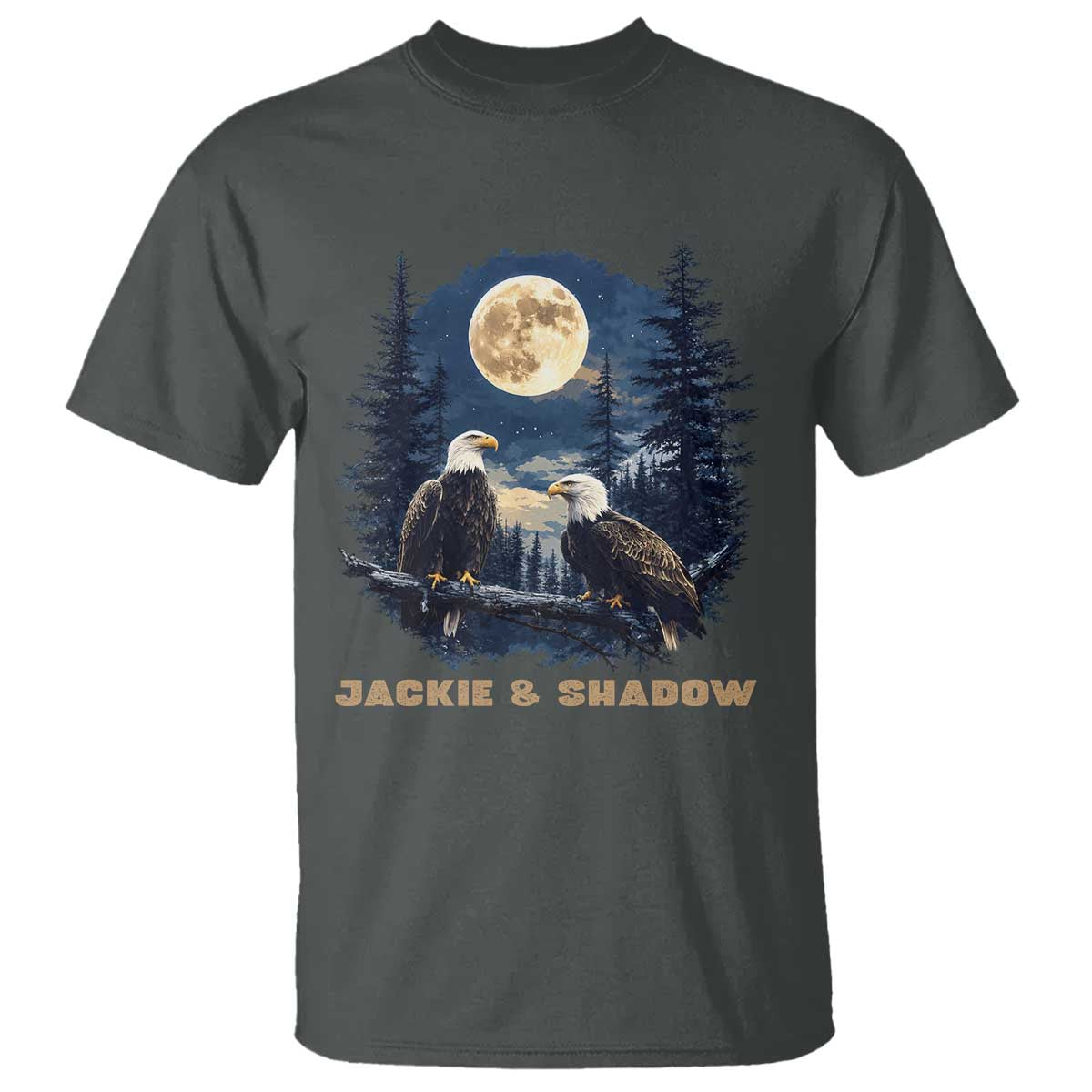 Jackie and Shadow Bald Eagle Couple T Shirt Full Moon Forest Vintage Nature Graphic TS02 Dark Heather Print Your Wear