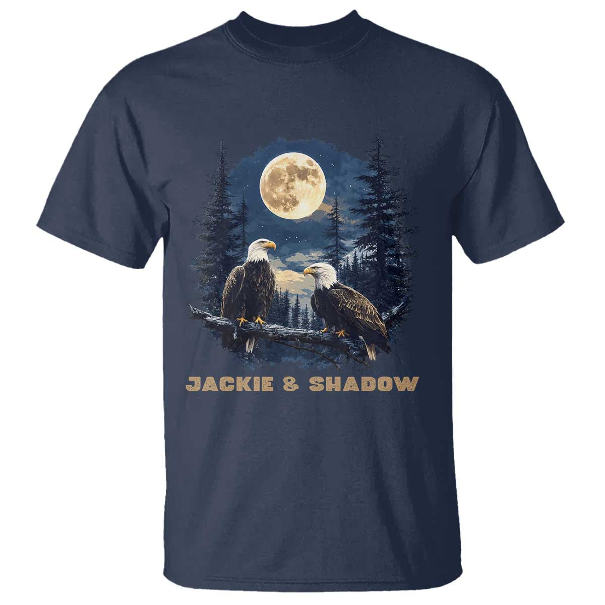 Jackie and Shadow Bald Eagle Couple T Shirt Full Moon Forest Vintage Nature Graphic TS02 Navy Print Your Wear