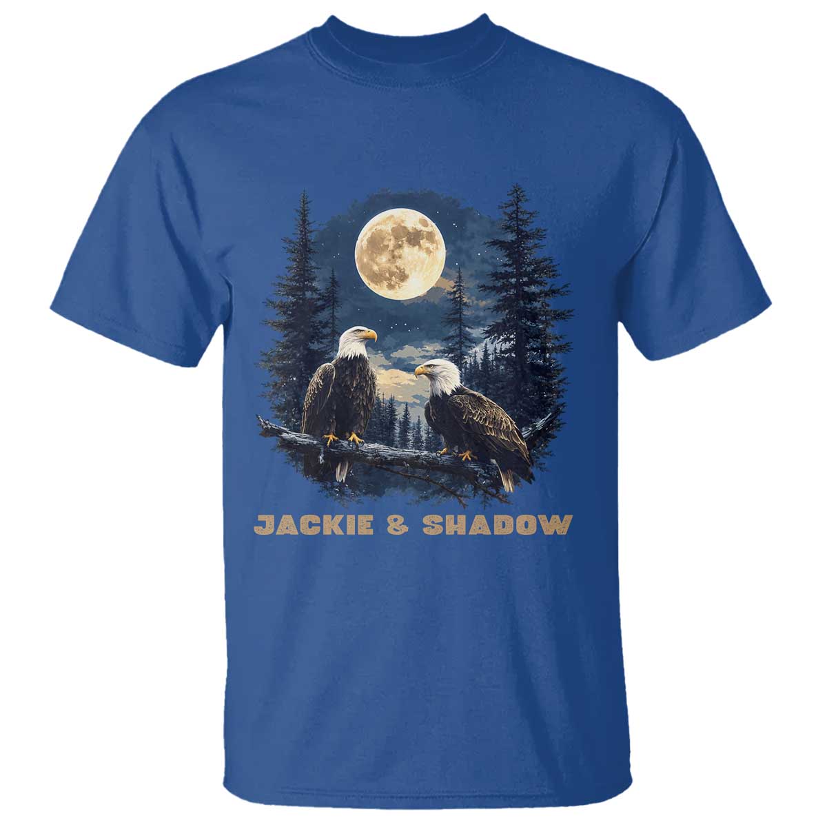 Jackie and Shadow Bald Eagle Couple T Shirt Full Moon Forest Vintage Nature Graphic TS02 Royal Blue Print Your Wear