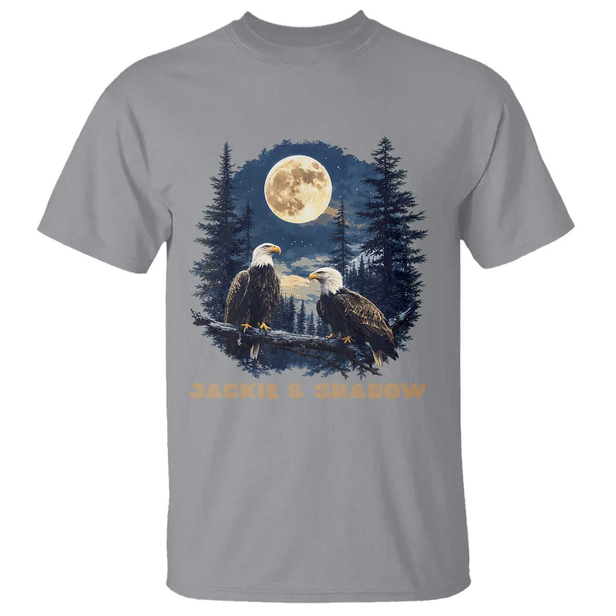 Jackie and Shadow Bald Eagle Couple T Shirt Full Moon Forest Vintage Nature Graphic TS02 Sport Gray Print Your Wear