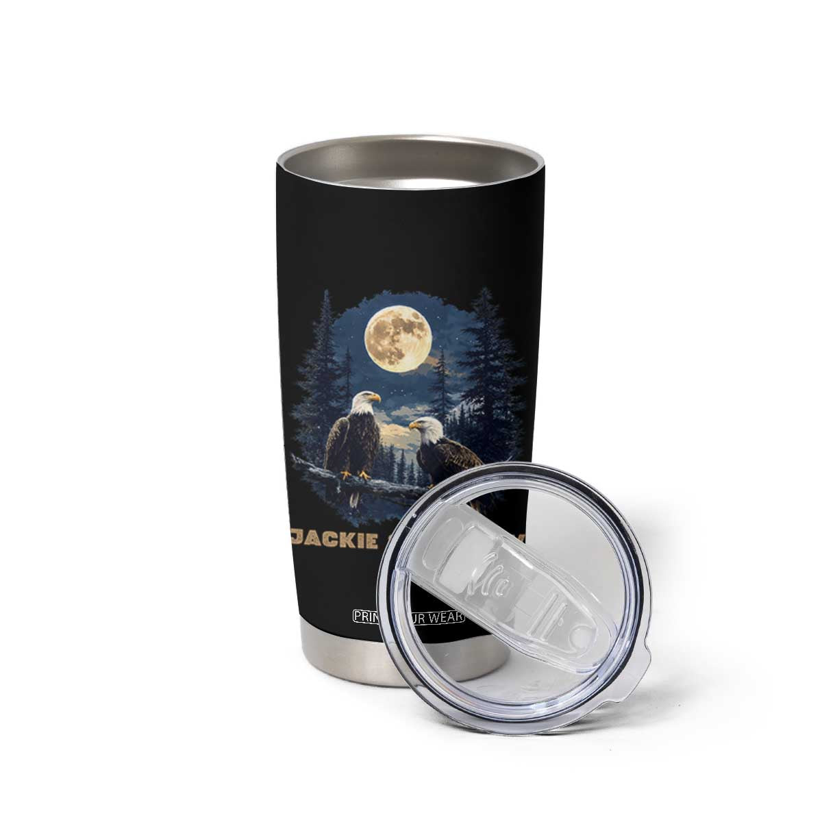 Jackie and Shadow Bald Eagle Couple Tumbler Cup Full Moon Forest Vintage Nature Graphic TS02 Print Your Wear