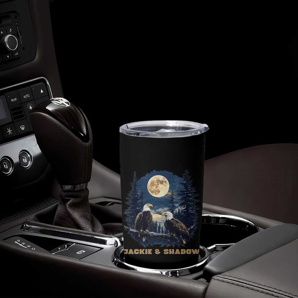 Jackie and Shadow Bald Eagle Couple Tumbler Cup Full Moon Forest Vintage Nature Graphic TS02 Print Your Wear