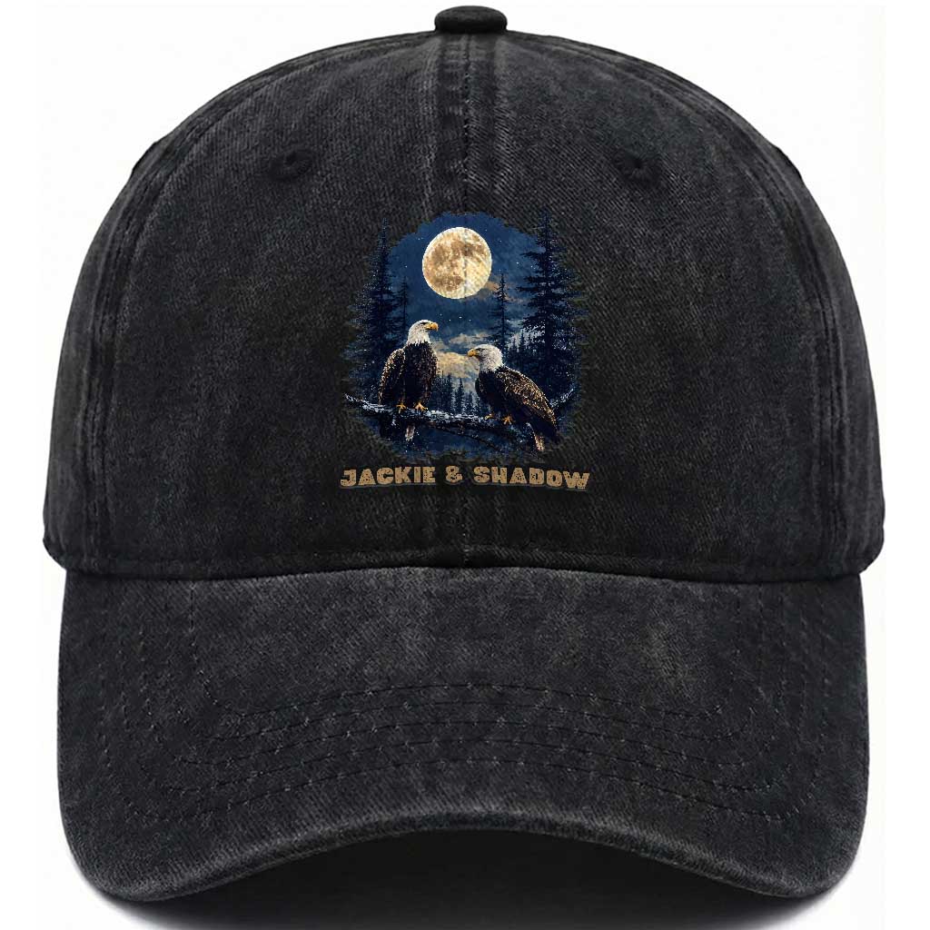 Jackie and Shadow Bald Eagle Couple Washed Cotton Baseball Cap Full Moon Forest Vintage Nature Graphic TS02 Print Your Wear