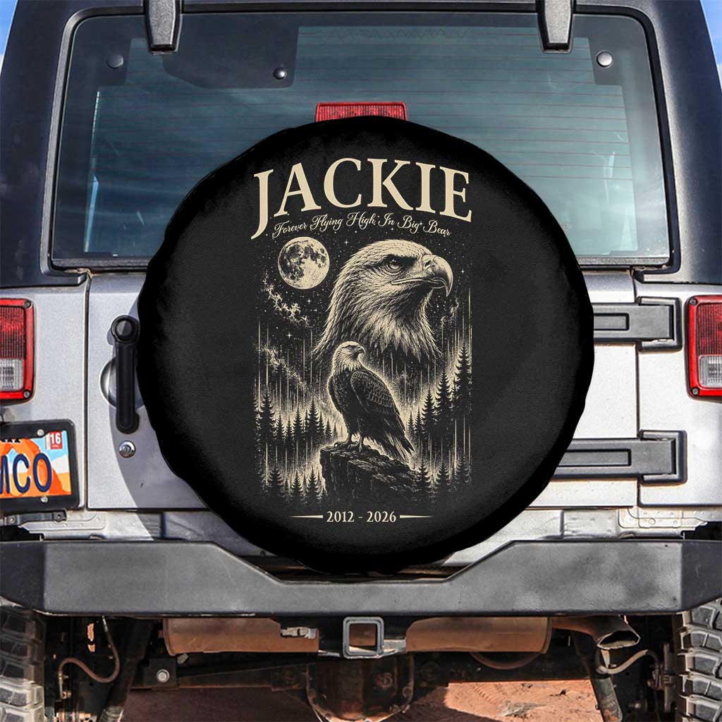 Jackie Forever Flying High in Big Bear Memorial Vintage Spare Tire Cover Bald Eagle Queen 2012 2026 Moon Forest Nature Graphic TS02 No hole Black Print Your Wear