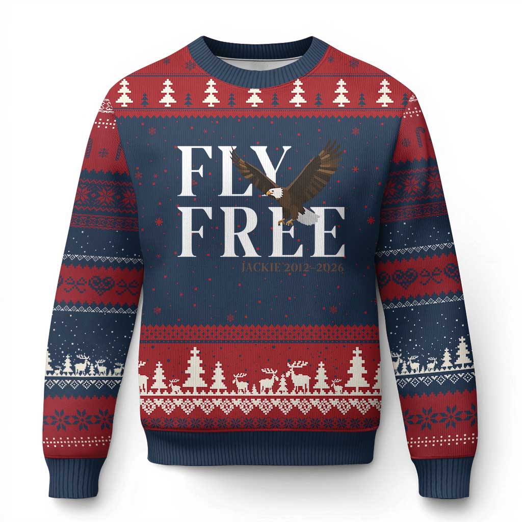 Fly Free Jackie Eagle 2012 2026 Memorial Ugly Christmas Sweater Soaring Wilderness Tribute TS02 Navy Red Print Your Wear