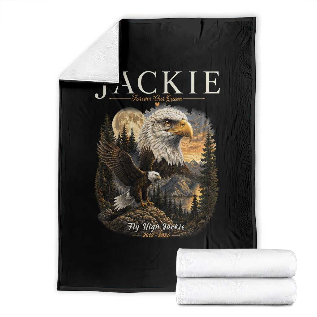 Jackie Forever Our Queen Bald Eagle 2012 2026 Memorial Throw Blanket Fly High in Big Bear Moonlit Mountain Tribute TS02 Black Print Your Wear