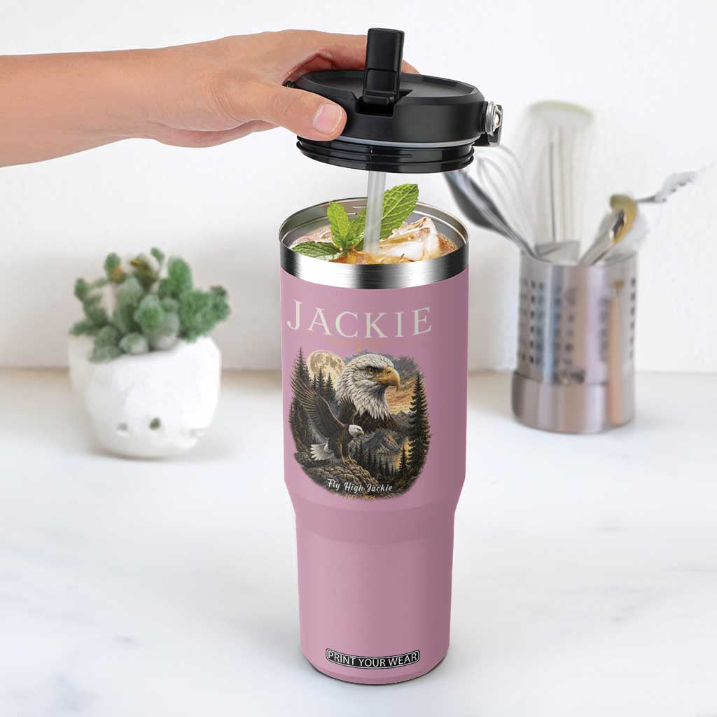 Jackie Forever Our Queen Bald Eagle 2012 2026 Memorial Flip Straw Tumbler Fly High in Big Bear Moonlit Mountain Tribute TS02 One Size: 30 oz Light Pink Print Your Wear