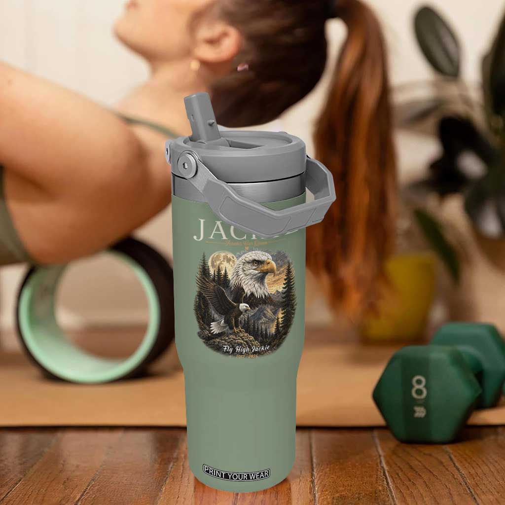 Jackie Forever Our Queen Bald Eagle 2012 2026 Memorial Flip Straw Tumbler Fly High in Big Bear Moonlit Mountain Tribute TS02 One Size: 30 oz Moss Green Print Your Wear