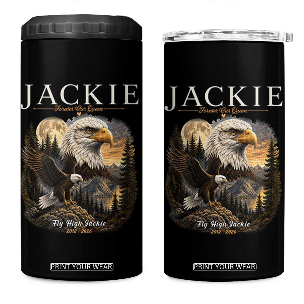 Jackie Forever Our Queen Bald Eagle 2012 2026 Memorial 4 in 1 Can Cooler Tumbler Fly High in Big Bear Moonlit Mountain Tribute TS02 One Size: 16 oz Black Print Your Wear