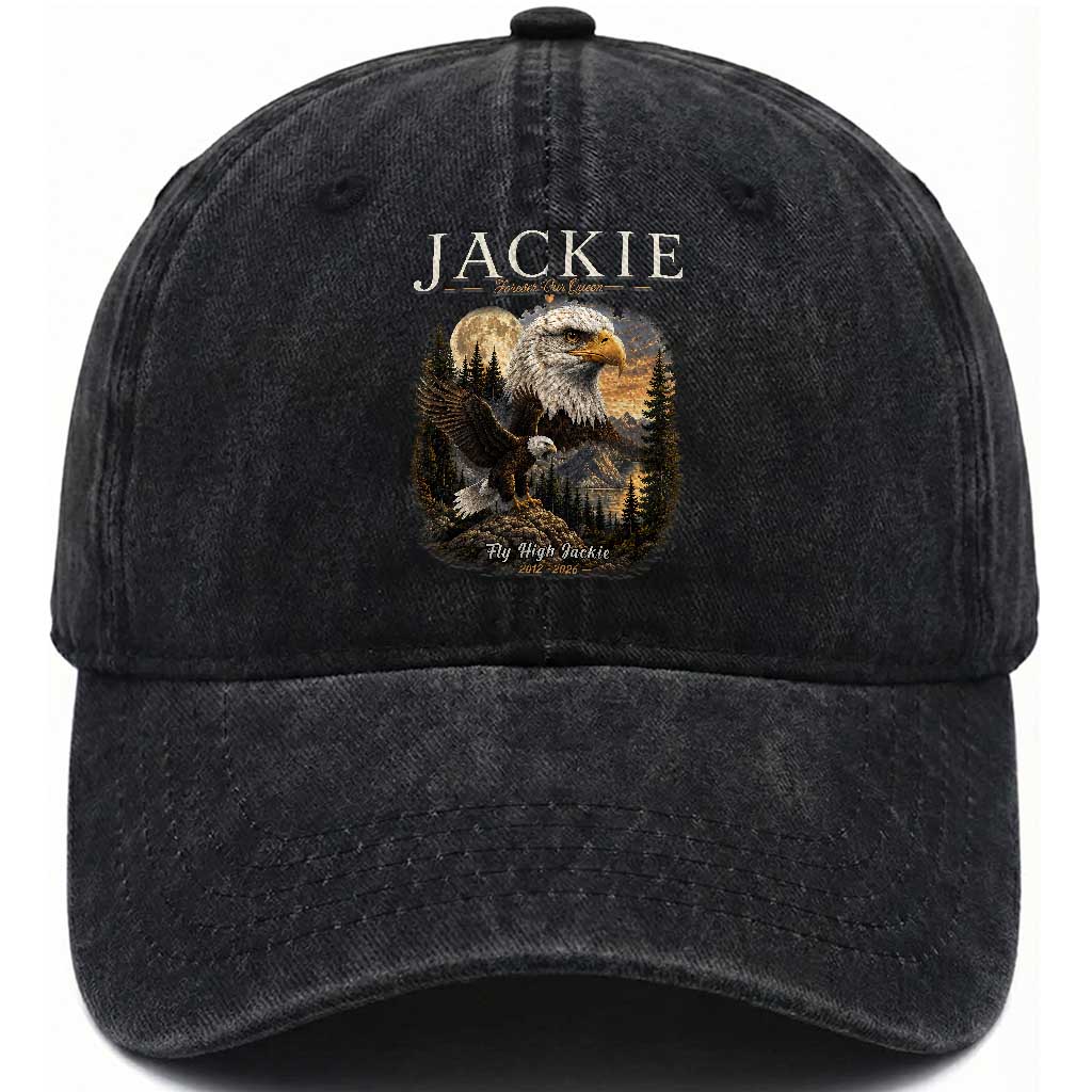 Jackie Forever Our Queen Bald Eagle 2012 2026 Memorial Washed Cotton Baseball Cap Fly High in Big Bear Moonlit Mountain Tribute TS02 Print Your Wear
