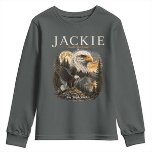 Jackie Forever Our Queen Bald Eagle 2012 2026 Memorial Youth Sweatshirt Fly High in Big Bear Moonlit Mountain Tribute TS02 Dark Heather Print Your Wear