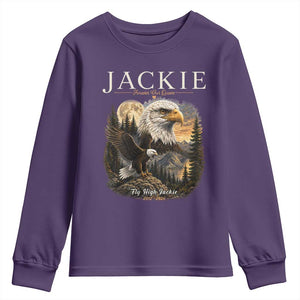 Jackie Forever Our Queen Bald Eagle 2012 2026 Memorial Youth Sweatshirt Fly High in Big Bear Moonlit Mountain Tribute TS02 Purple Print Your Wear