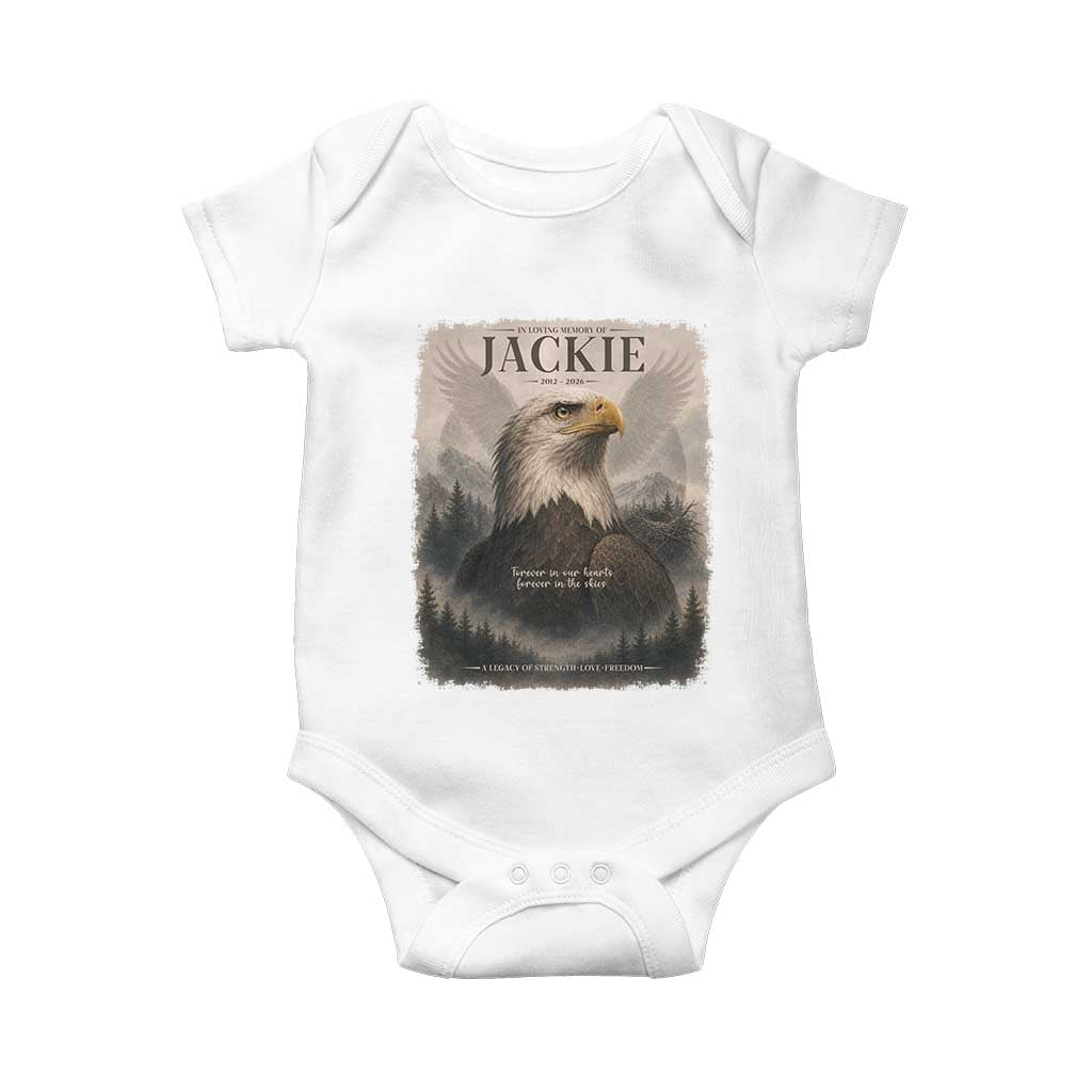 In Loving Memory of Jackie Eagle Memorial Portrait Baby Onesie 2012 2026 Legacy Of Strength Wilderness Tribute TS02 White Print Your Wear