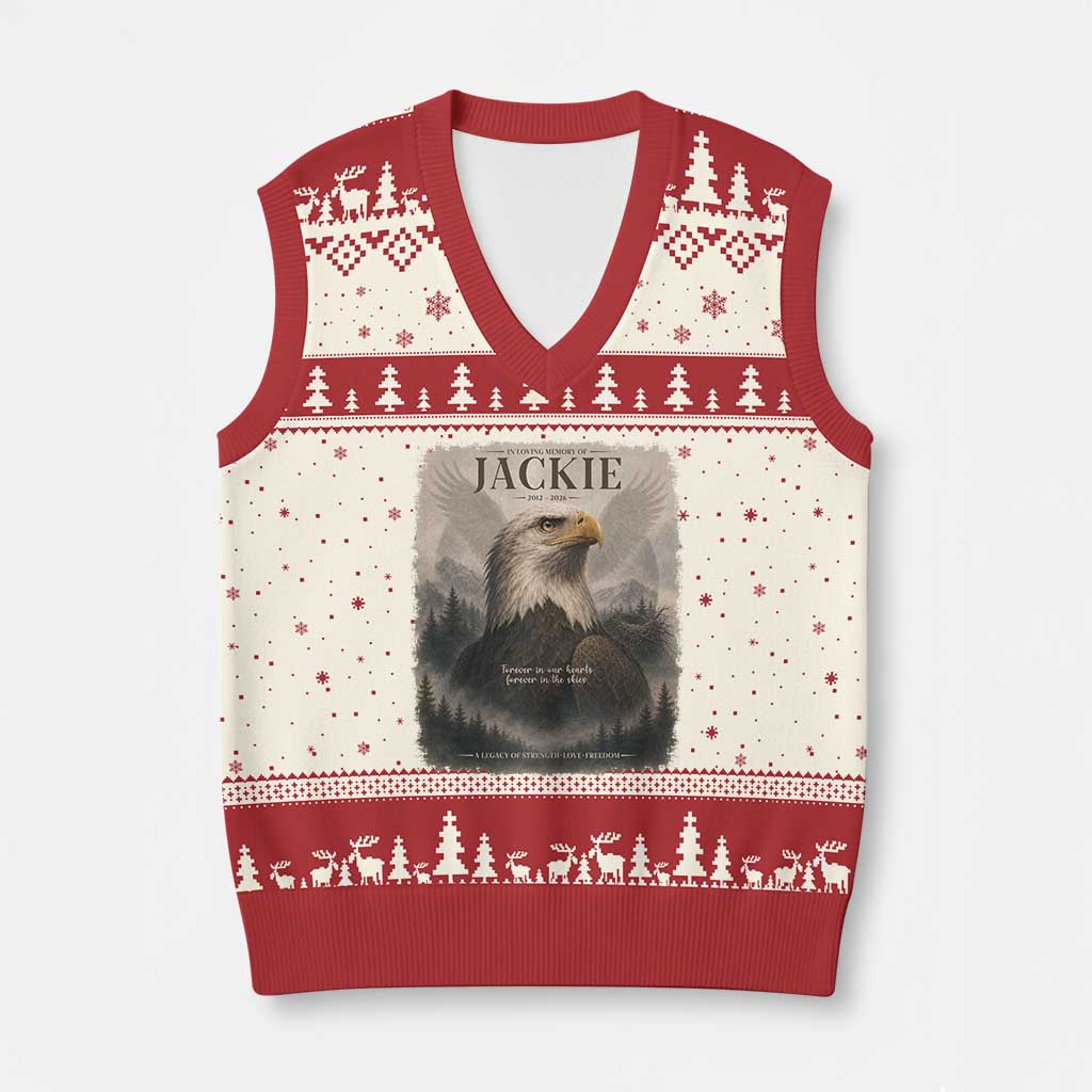 In Loving Memory of Jackie Eagle Memorial Portrait V-Neck Knit Sweater Vest 2012 2026 Legacy Of Strength Wilderness Tribute TS02 Beige Red Print Your Wear