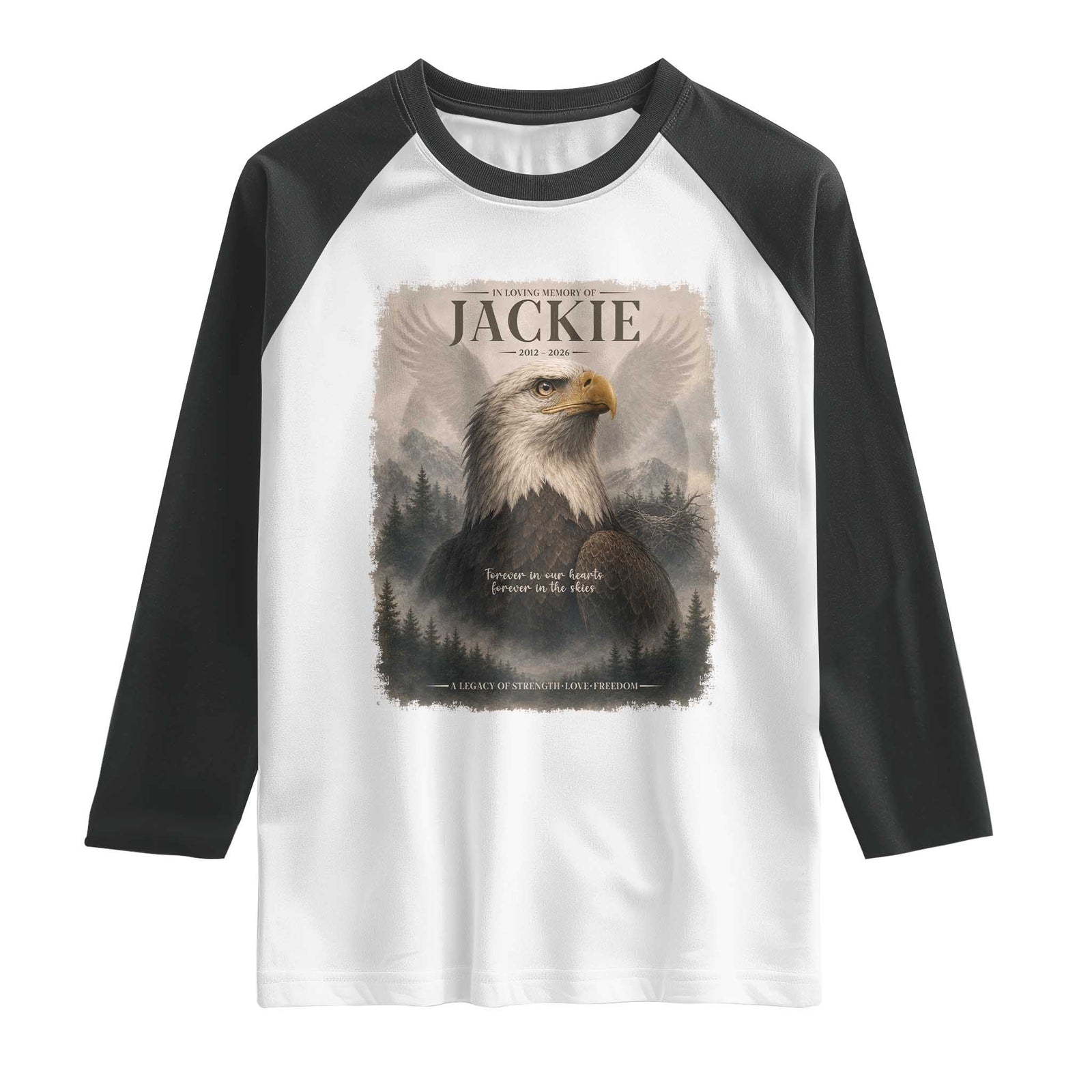 In Loving Memory of Jackie Eagle Memorial Portrait Raglan Shirt 2012 2026 Legacy Of Strength Wilderness Tribute TS02 White Black Print Your Wear