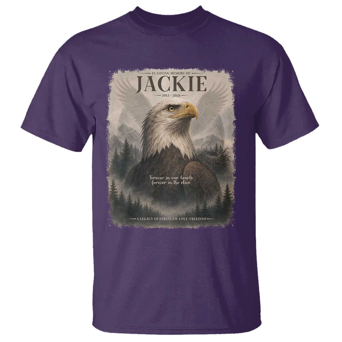 In Loving Memory of Jackie Eagle Memorial Portrait T Shirt 2012 2026 Legacy Of Strength Wilderness Tribute TS02 Purple Print Your Wear