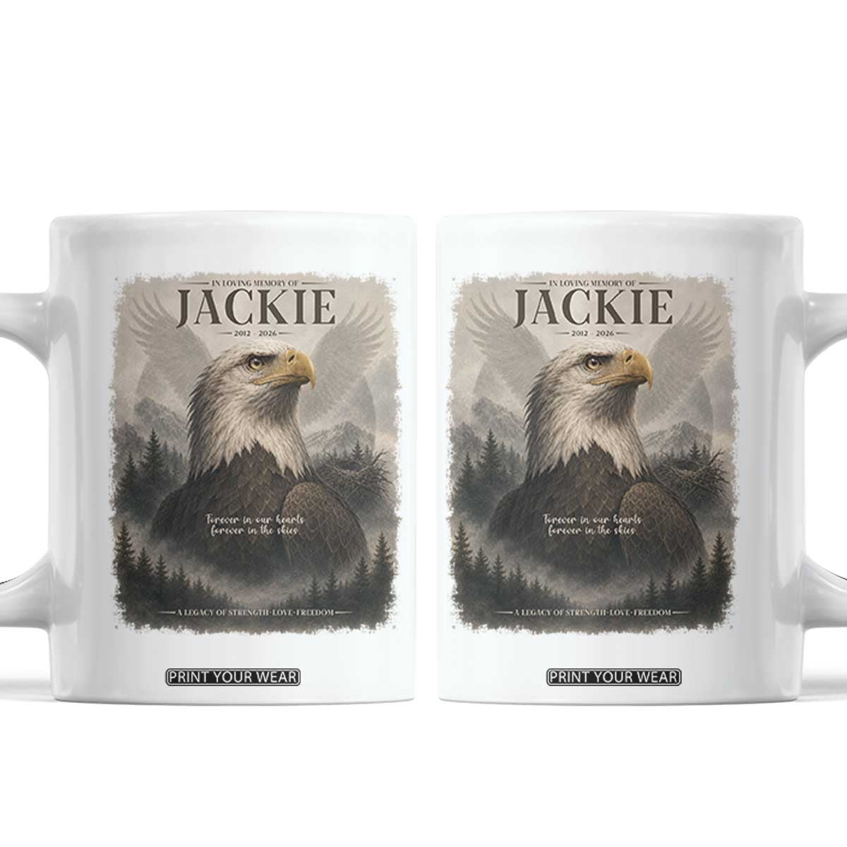 In Loving Memory of Jackie Eagle Memorial Portrait Coffee Mug 2012 2026 Legacy Of Strength Wilderness Tribute TS02 White Print Your Wear