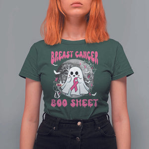 Breast Cancer Is Boo Sheet T Shirt For Women Halloween Pink Ribbon Support Warrior TS02 Dark Forest Green Print Your Wear