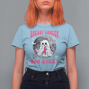 Breast Cancer Is Boo Sheet T Shirt For Women Halloween Pink Ribbon Support Warrior TS02 Light Blue Print Your Wear