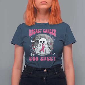Breast Cancer Is Boo Sheet T Shirt For Women Halloween Pink Ribbon Support Warrior TS02 Navy Print Your Wear