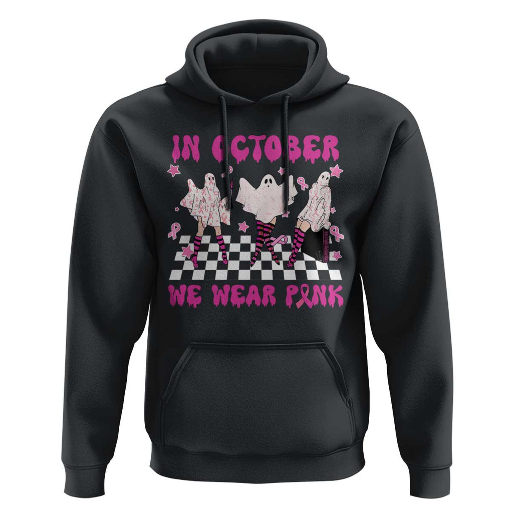In October We Wear Pink Hoodie Breast Cancer Boo Sheet Halloween Ghost TS02 Black Print Your Wear
