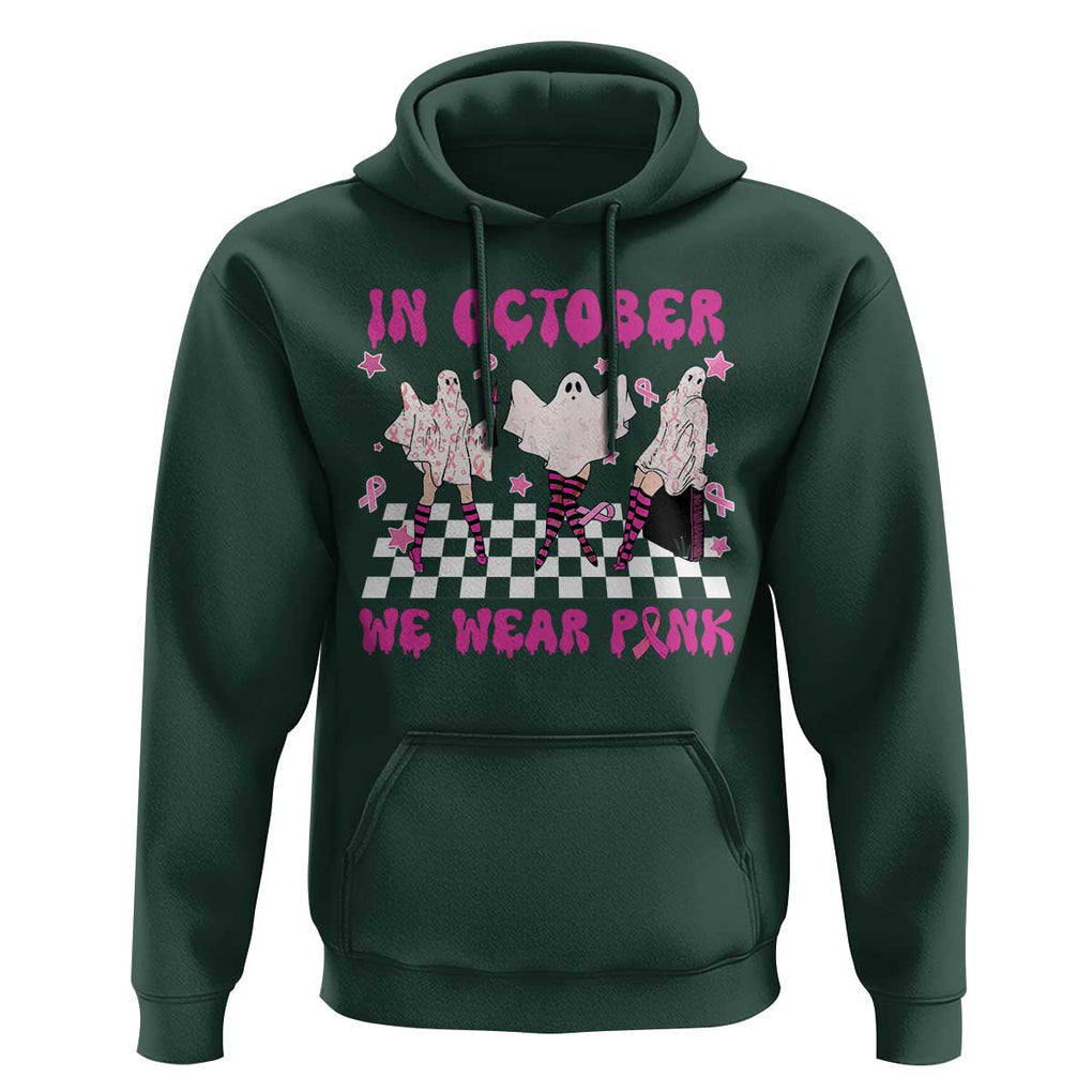 In October We Wear Pink Hoodie Breast Cancer Boo Sheet Halloween Ghost TS02 Dark Forest Green Print Your Wear