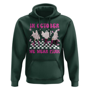 In October We Wear Pink Hoodie Breast Cancer Boo Sheet Halloween Ghost TS02 Dark Forest Green Print Your Wear