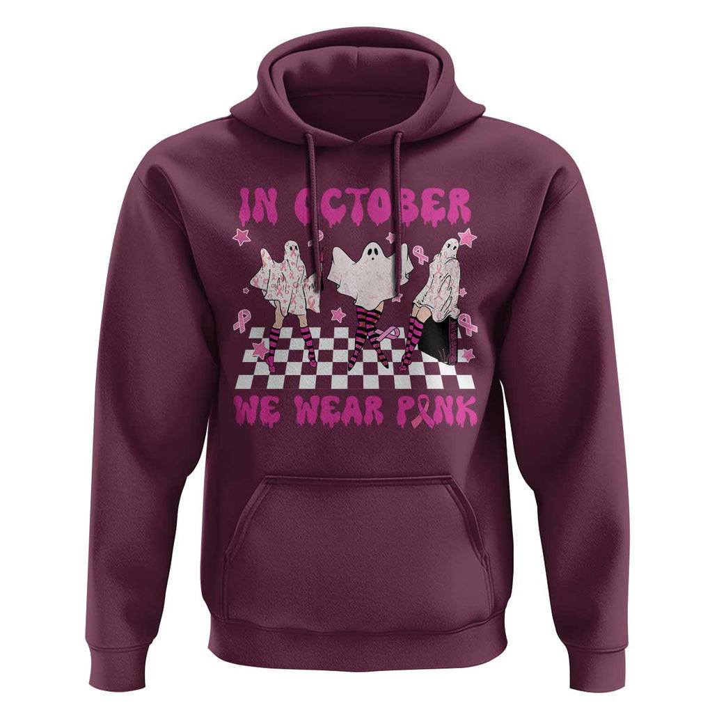 In October We Wear Pink Hoodie Breast Cancer Boo Sheet Halloween Ghost TS02 Maroon Print Your Wear