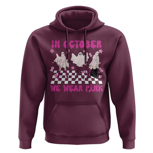 In October We Wear Pink Hoodie Breast Cancer Boo Sheet Halloween Ghost TS02 Maroon Print Your Wear