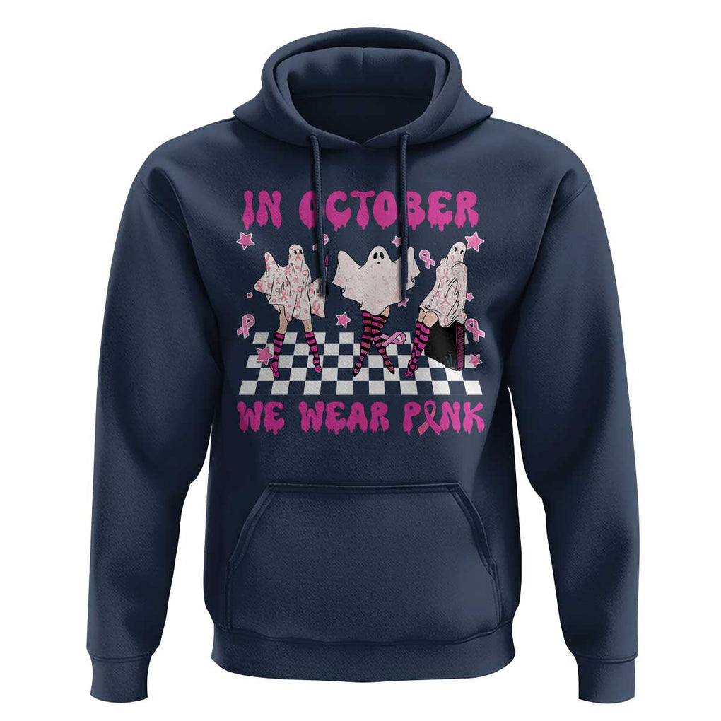 In October We Wear Pink Hoodie Breast Cancer Boo Sheet Halloween Ghost TS02 Navy Print Your Wear