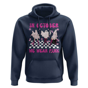 In October We Wear Pink Hoodie Breast Cancer Boo Sheet Halloween Ghost TS02 Navy Print Your Wear