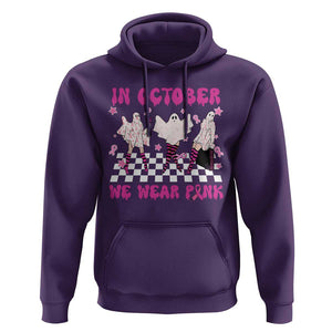 In October We Wear Pink Hoodie Breast Cancer Boo Sheet Halloween Ghost TS02 Purple Print Your Wear