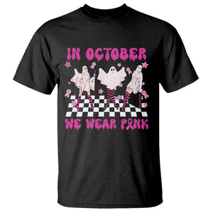 In October We Wear Pink T Shirt Breast Cancer Boo Sheet Halloween Ghost TS02 Black Print Your Wear