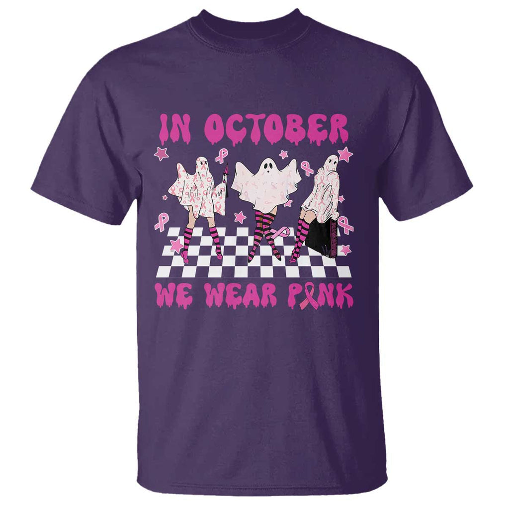 In October We Wear Pink T Shirt Breast Cancer Boo Sheet Halloween Ghost TS02 Purple Print Your Wear