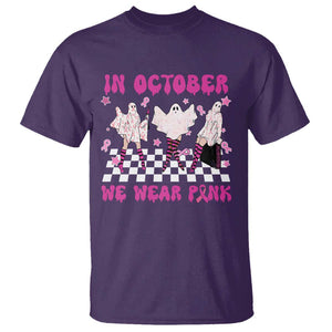 In October We Wear Pink T Shirt Breast Cancer Boo Sheet Halloween Ghost TS02 Purple Print Your Wear