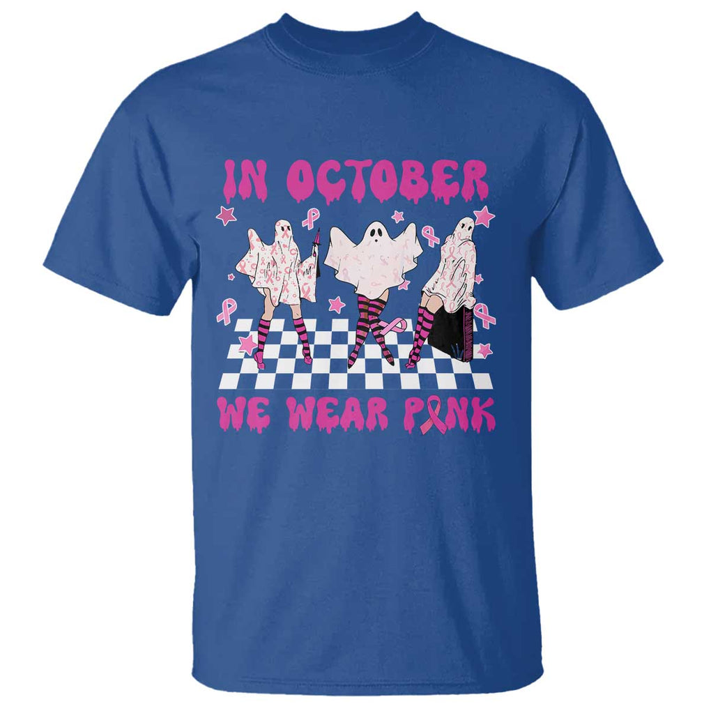 In October We Wear Pink T Shirt Breast Cancer Boo Sheet Halloween Ghost TS02 Royal Blue Print Your Wear