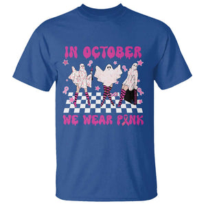 In October We Wear Pink T Shirt Breast Cancer Boo Sheet Halloween Ghost TS02 Royal Blue Print Your Wear