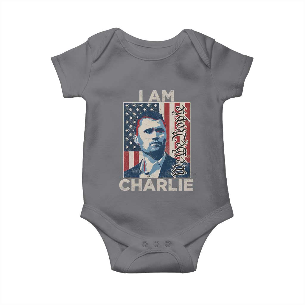 Stand With Charlie Baby Onesie Patriotic Free Speech We The People American Flag Graphic TS02 Charcoal Print Your Wear