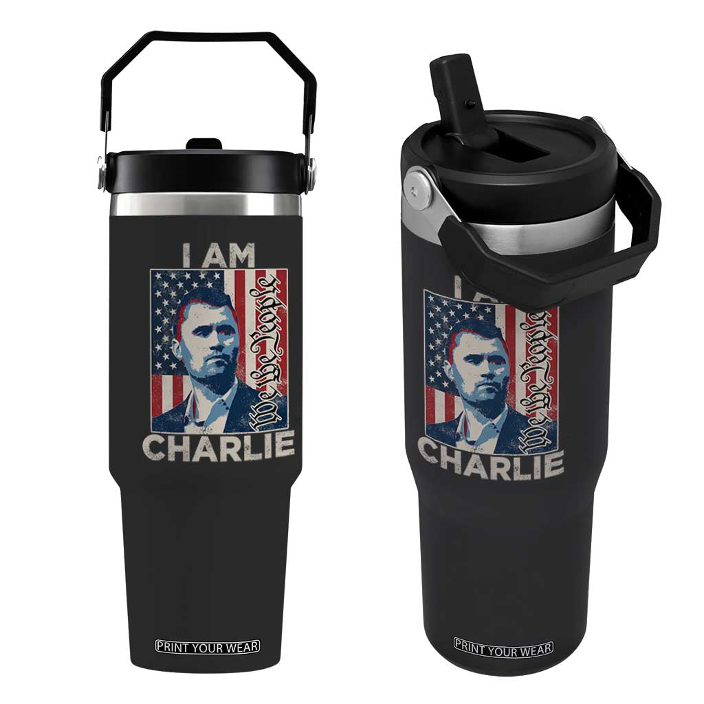 Stand With Charlie Flip Straw Tumbler Patriotic Free Speech We The People American Flag Graphic TS02 One Size: 30 oz Black Print Your Wear